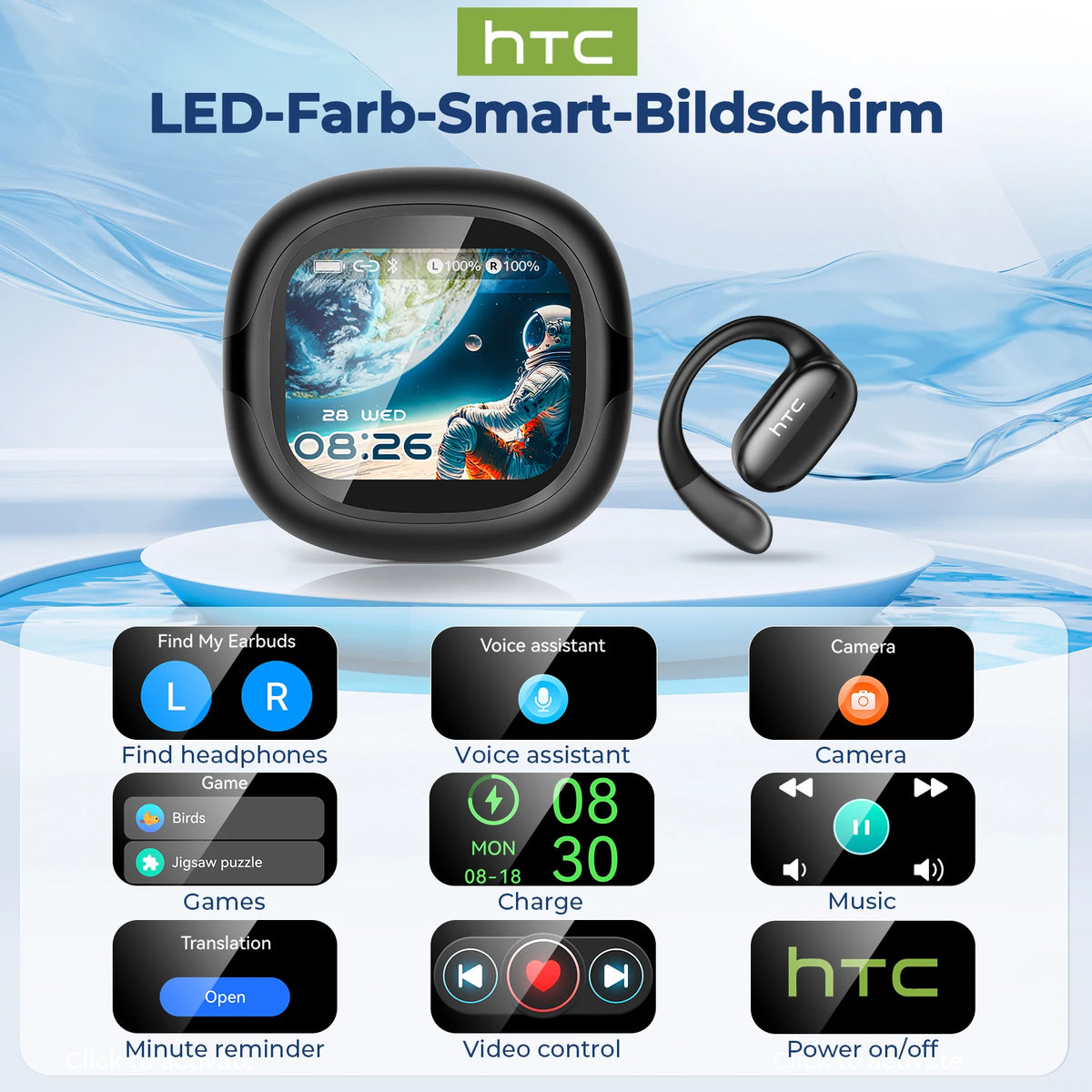 Wireless Earphones Bluetooth LED Touch Screen AI Translate Earbuds Hifi Sound HD Call Headphones Bone Conduction