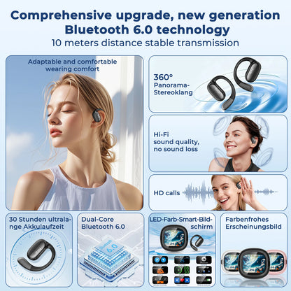 Wireless Earphones Bluetooth LED Touch Screen AI Translate Earbuds Hifi Sound HD Call Headphones Bone Conduction