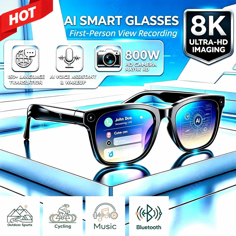Smart Camera Glasses HD Video Recording Bluetooth Call AI Voice Assistant Outdoor Sports Sunglasses Wearable for Cycling