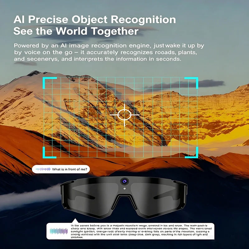 AI Smart Glasses Camera Recording anti Shake Windproof Goggles for Bicycle Riding Outdoor Cycling Sports
