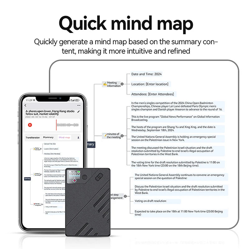 AI Voice Recorder Chatgpt APP Control Audio Mind Map Real Time Transcription, Summary, Translation Phone Calls Recording