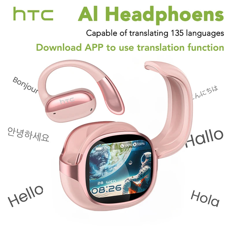 Wireless Earphones Bluetooth LED Touch Screen AI Translate Earbuds Hifi Sound HD Call Headphones Bone Conduction