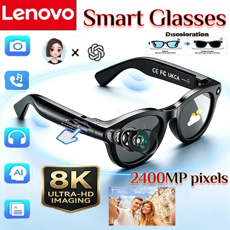 Smart AI Glasses Vedio Photo Bluetooth Conversation Translation Recording Listening to Music Smart Sunglasses 8K 2400MP 