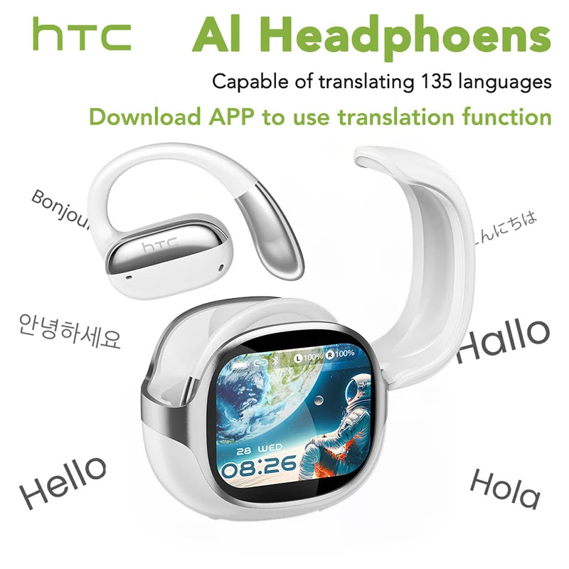 Wireless Earphones Bluetooth LED Touch Screen AI Translate Earbuds Hifi Sound HD Call Headphones Bone Conduction