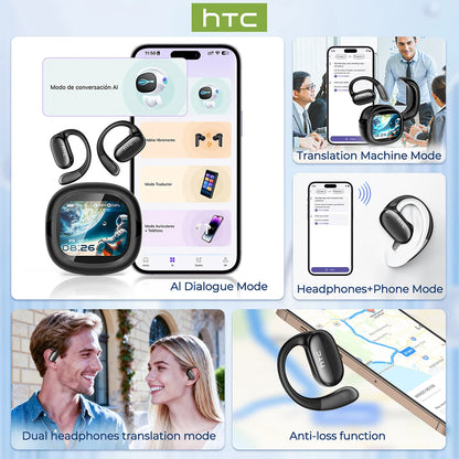 Wireless Earphones Bluetooth LED Touch Screen AI Translate Earbuds Hifi Sound HD Call Headphones Bone Conduction