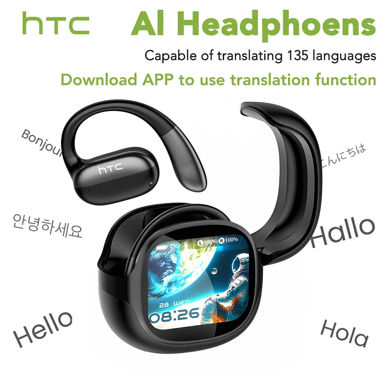 Wireless Earphones Bluetooth LED Touch Screen AI Translate Earbuds Hifi Sound HD Call Headphones Bone Conduction