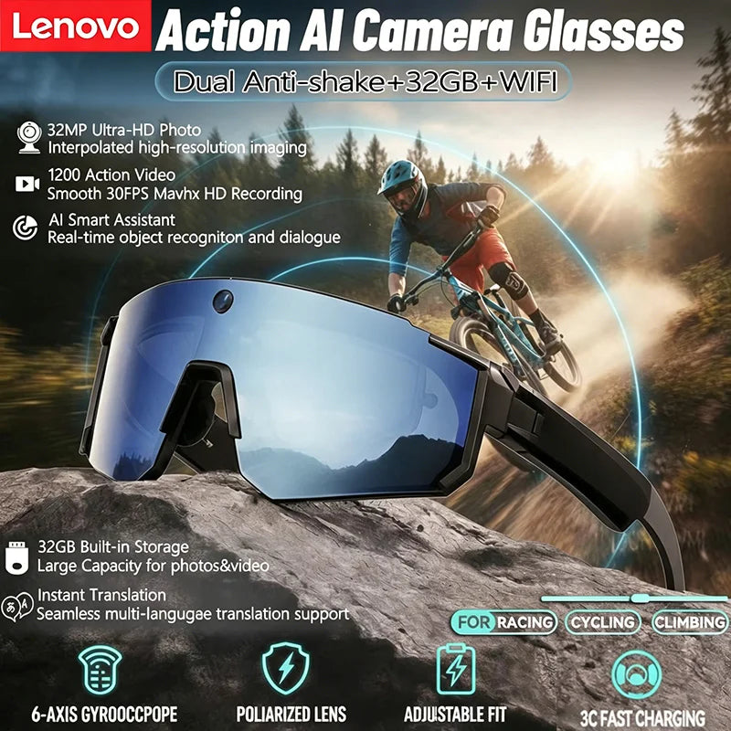 AI Smart Glasses Camera Recording anti Shake Windproof Goggles for Bicycle Riding Outdoor Cycling Sports