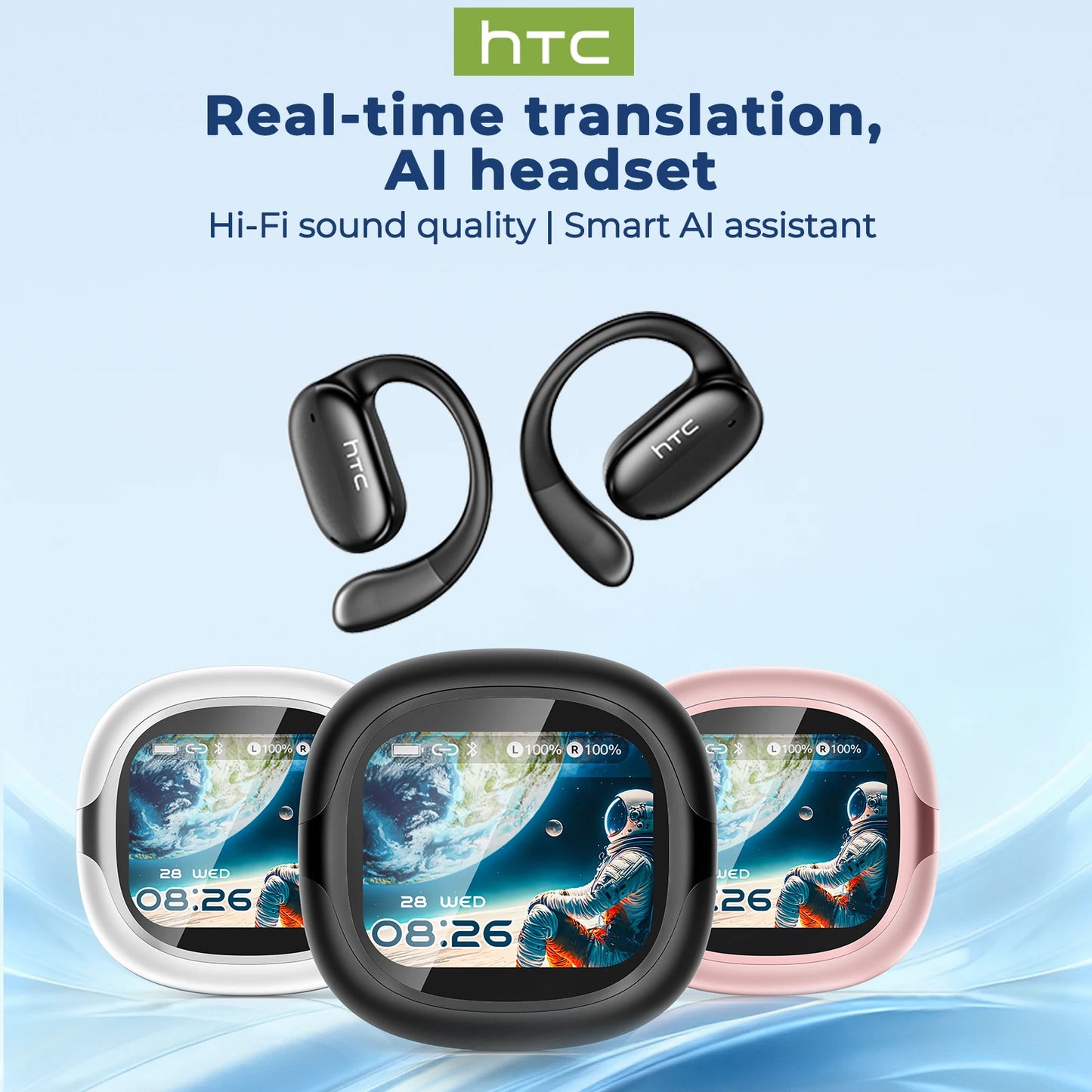 Wireless Earphones Bluetooth LED Touch Screen AI Translate Earbuds Hifi Sound HD Call Headphones Bone Conduction